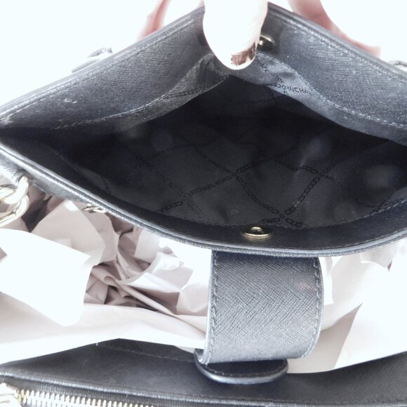 Medium Michael Kors Black Leather & Gold Tote Handbag Purse - Picture 9 of 10